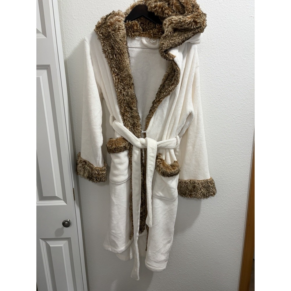 POTTERY BARN Faux Fur Ombre Robe M Hooded Plush Cozycore Lounge Soft Fleece